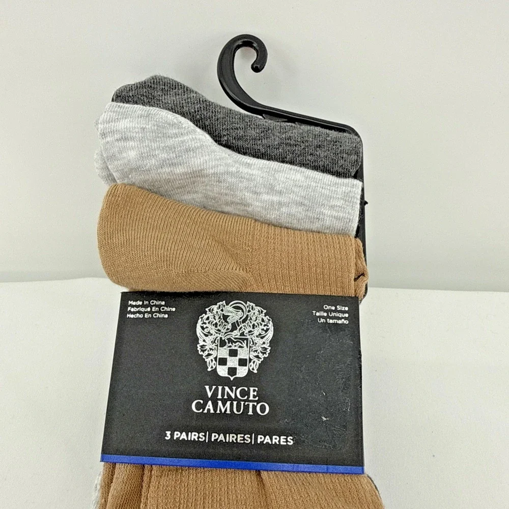 Vince Camuto Men's Crew Socks One Size 3 Pack Tan Gray Charcoal Business Casual